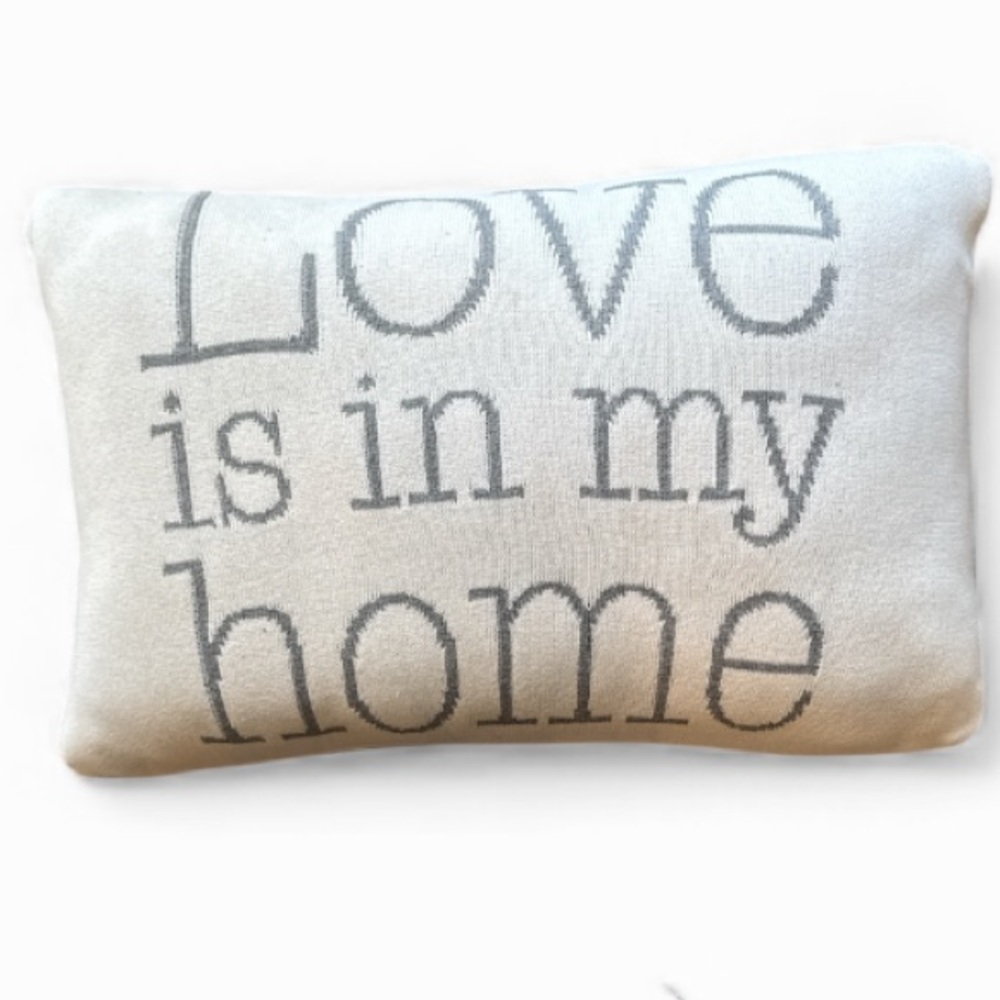 Love is in My Home Gray & Ivory Cotton  Decorative Accent Pillow Size 16 x 24 - Picture 8 of 9